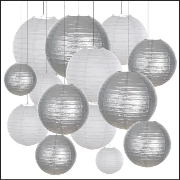 white and silver 20 шт./лот " 8" 1" 12 дюймов белый китайский бумажный мяч лампион Свадебные украшения бумага для фонарей абажур Обручение вечерние Декор - Цвет: white and silver