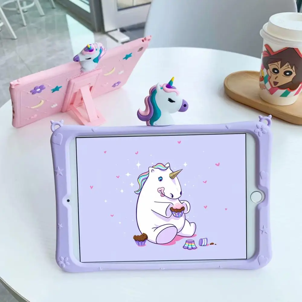 

Kids Kartoon Unicorn Cover For iPad 2018 2017 9.7 Air 1 2 Pro 9.7 Case silicone Stand cover For iPad 2 3 4 Coque+pen+strap