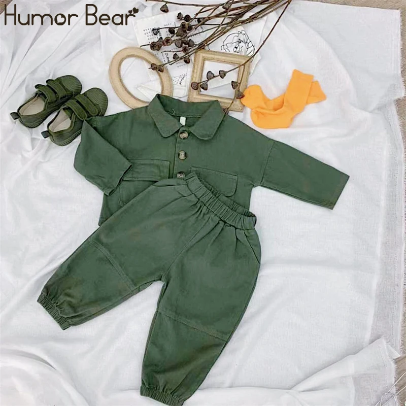green Humor Bear/комплект детской одежды, новая осенняя однотонная куртка для маленьких мальчиков и девочек, пальто+ детские свободные штаны, одежда для малышей из 2 предметов - Цвет: green