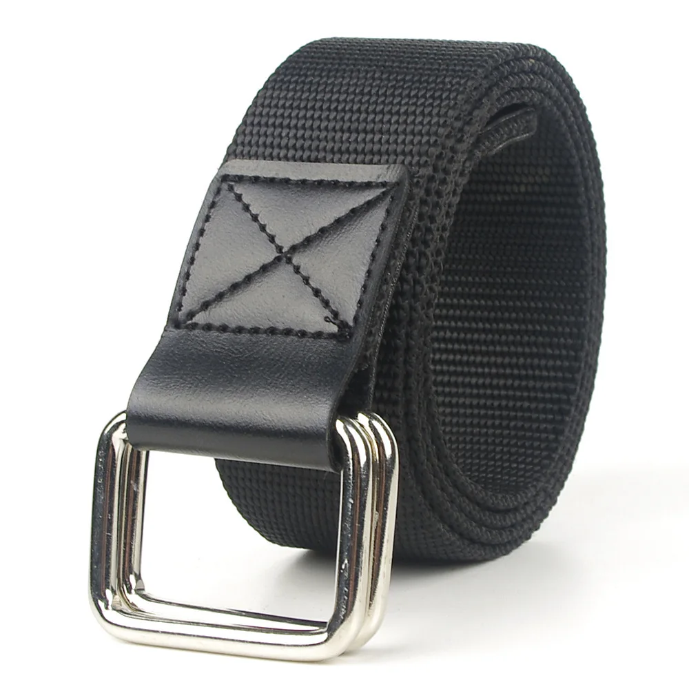 Popular Casual and Versatile Fashion Youth Double Ring Square Button Canvas Men‘s Belt