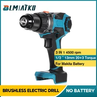 blmiatko 18v 13mm 450nm 3 in 1 brushless electric drill screwdriver 253 torque impact drill diy power tools for makita battery