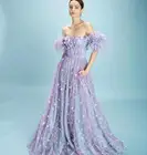 Женское кружевное платье с перьями Pretty, длинное цветное ТРАПЕЦИЕВИДНОЕ ПЛАТЬЕ С Цветочным 3D рисунком, для торжественных мероприятий и вечеринок, 2021