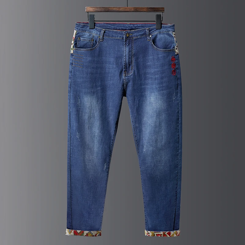 Джинсы мужские большого размера модные повседневные брюки из денима стрейч