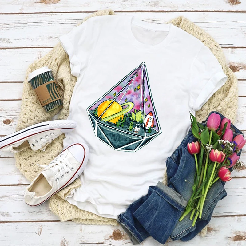 Женская футболка с рисунком инопланетянина Вселенная друзья цветочный принт