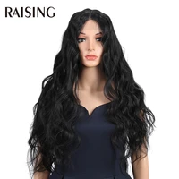 raising body wave lace wig synthetic cosplay hair curly wigs for women 28 inches natural black wig pre plucked with baby hair