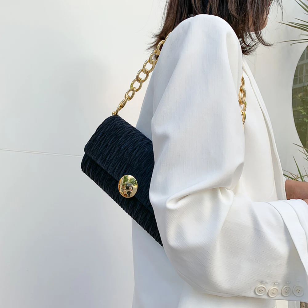 

Women PU Leather Totes Handbag Fashion Pleated Chain Underarm Shoulder Bags Youth Ladies Simple Versatile Bag