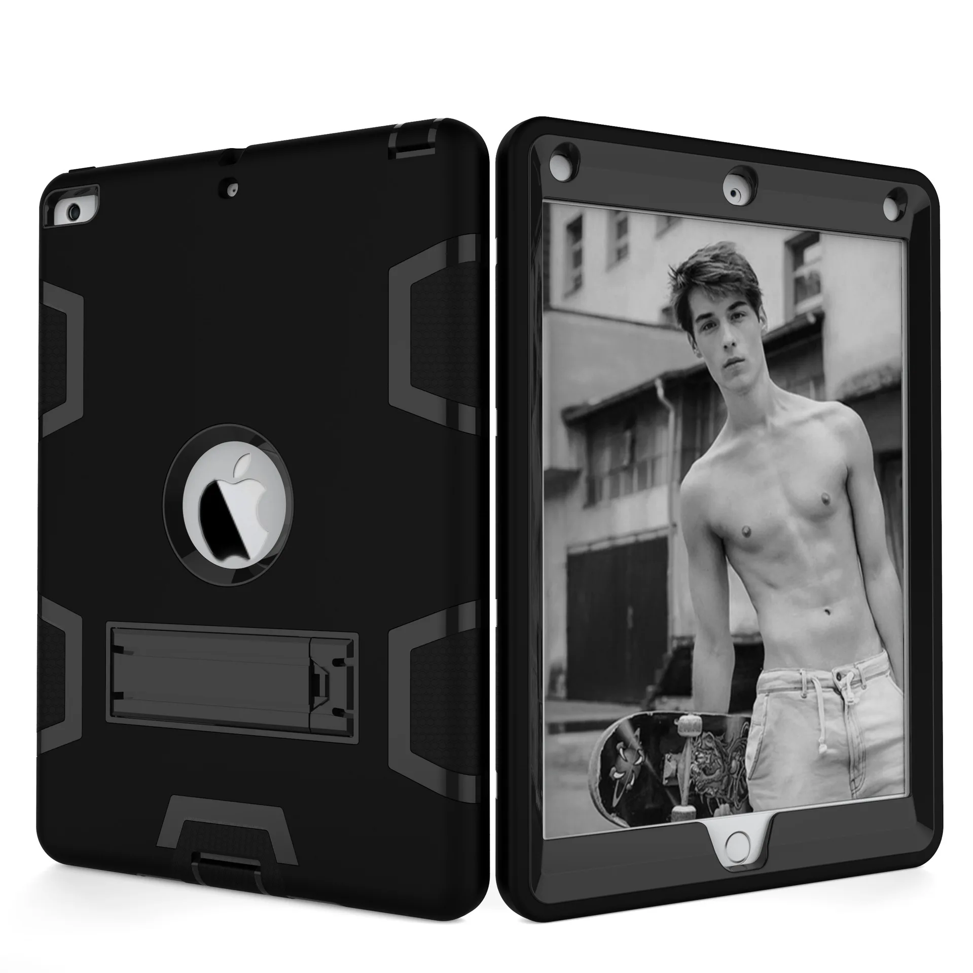 

For iPad9.7 2017 Color Contrasting Silicone Three-in-One PC Stand Tablet Case Drop Protection Case Spot for ipad pro 11 case