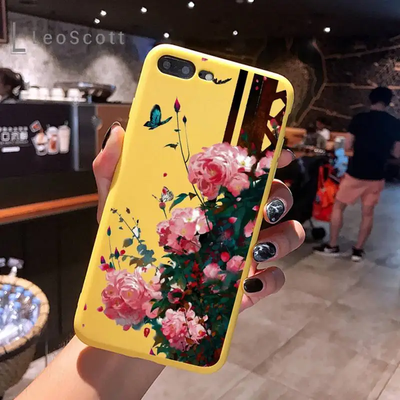 

Rose flowers art Phone Case Yellow Candy Color for iPhone 6 7 8 11 12 s mini pro X XS XR MAX Plus