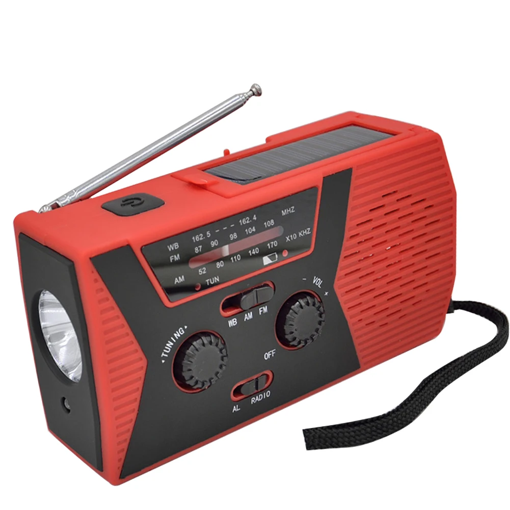 Красный Запасной Солнечный Ручной радио рычаг портативный AM/FM погода радио открытый бытовой светодиодный фонарик 2000 мАч Зарядное устройство USB - Цвет: Красный