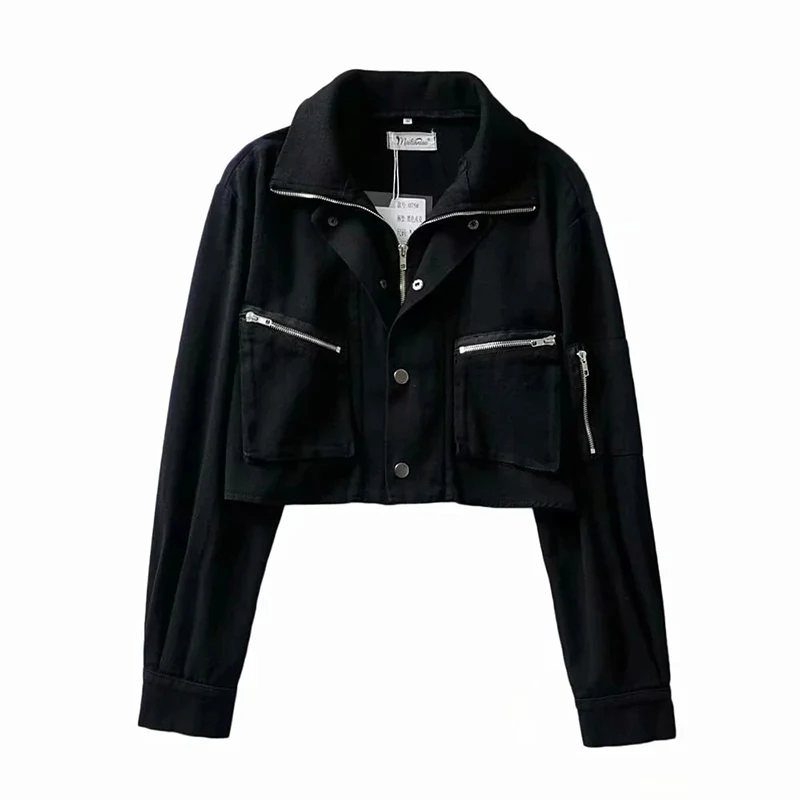 

Za 2020 Autumn Women's Denim Jackets Black Crop Tops Long Sleeve Jacket with Zip Female Coat Girls Highstreet Cool Outwear Mujer
