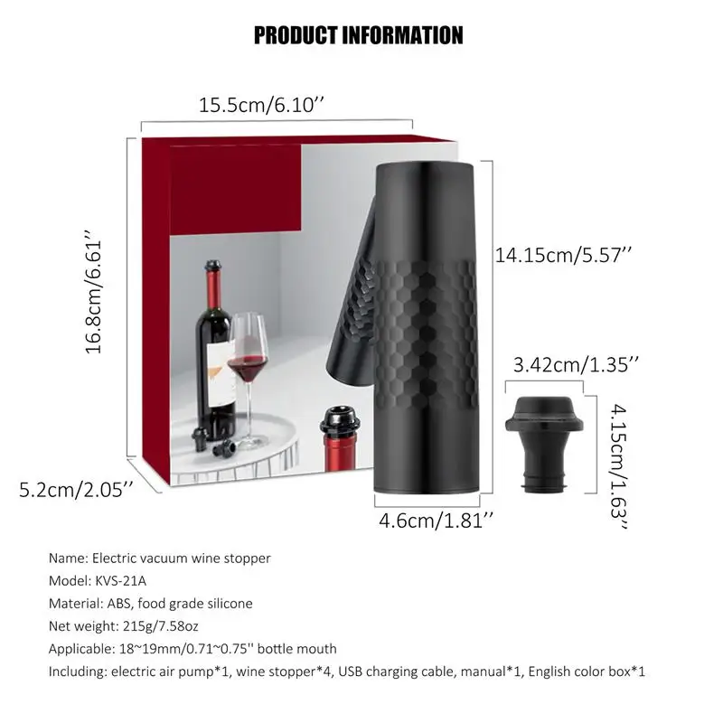 

Rechargeable Electric Vacuum Covers Champagne Wine Stopper For Bottle 4Pcs Rubber Wine Pump Preserver Stoppers Kitchen Accessory