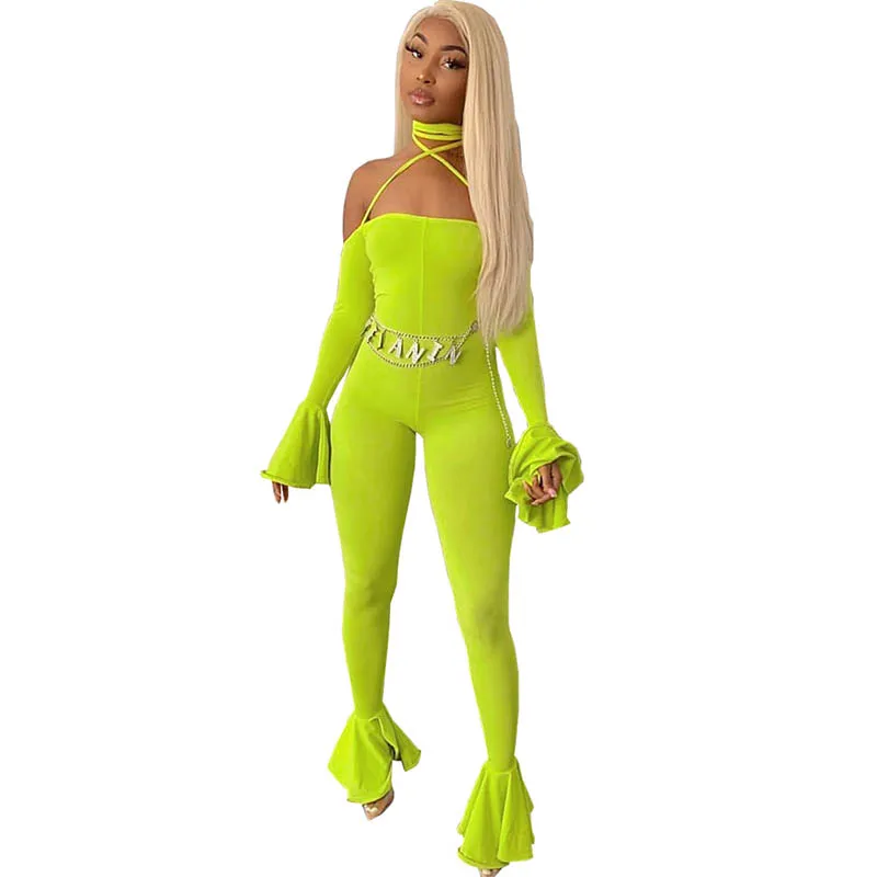 Женский комбинезон с открытой спиной и рукавами-грибками сексуальные