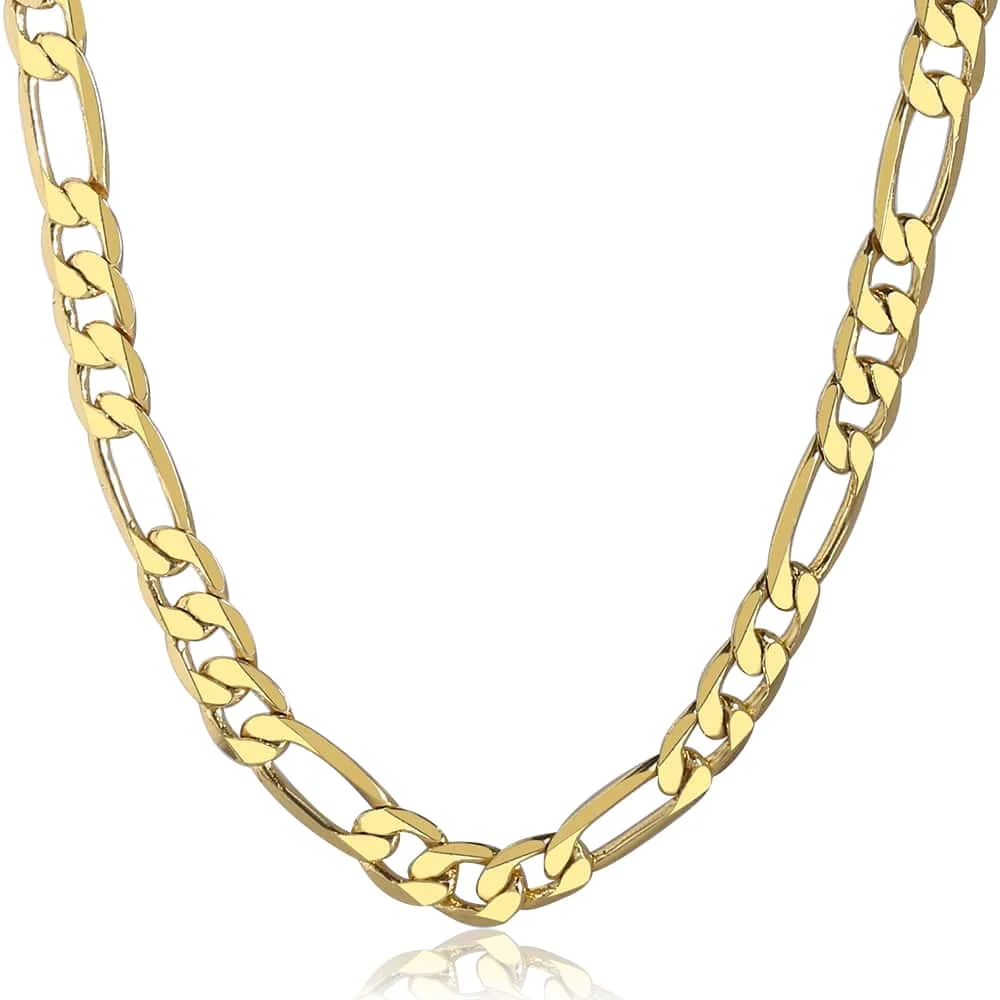 

Simple Gold Color Classic Figaro Chain Link Necklace for Men 6mm Wide Cuban Curb Jewlelry Gift 18-28inch GN18A