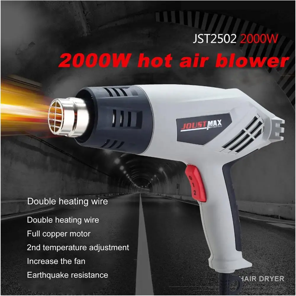 

220V Heat Gun 2000W Variable 2 Temperatures Advanced Electric Hot Air Gun with Nozzle Attachments Power Tool EU