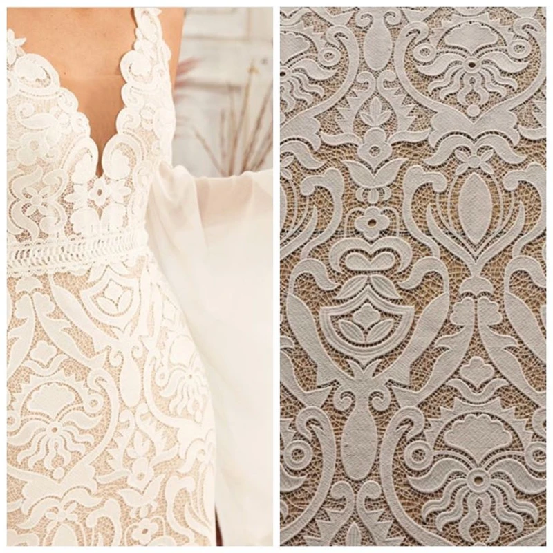 Новинка 2020 Высококачественная гипюровая кружевная ткань белая африканская