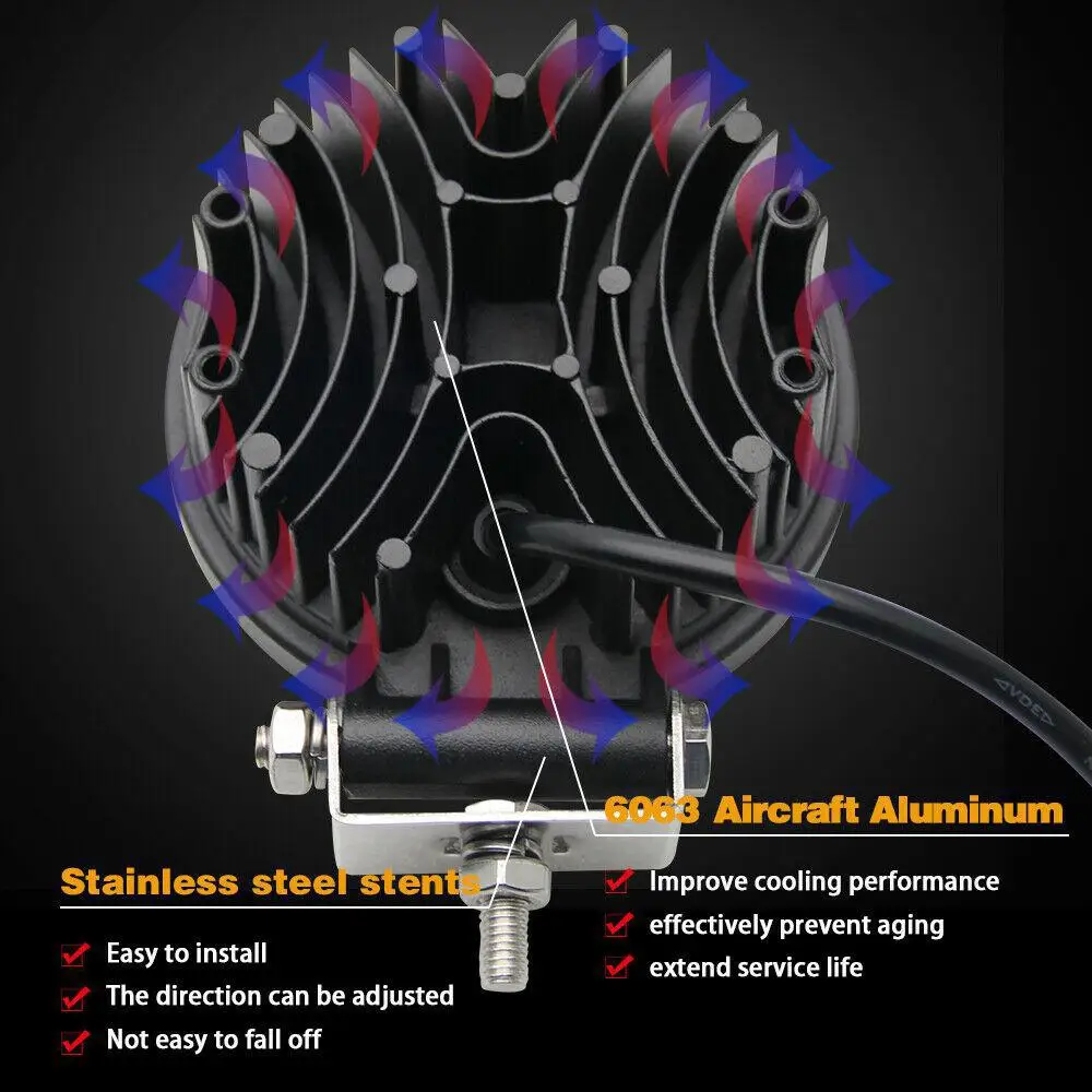 Круглый светодиодный рабочий фсветильник Adeeing 5 дюймов 27 Вт 9 32 В 6500K точечный