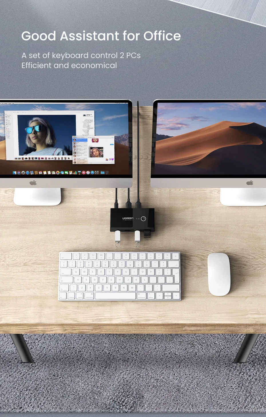 Ugreen KVM переключатель USB 3,0 2,0 USB Переключатель Селектор 2 порта ПК обмен 4 устройства для клавиатуры мышь Сканер Принтер Kvm переключатель