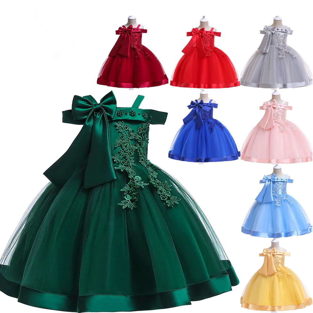 

Модные летние Детские платья для девочек с цветами, детское элегантное платье с открытыми плечами для девочек на свадьбу вечерние большим б...