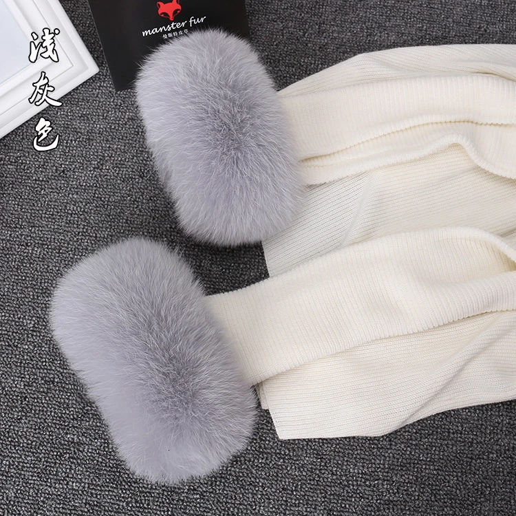 light grey Настоящие манжеты из лисьего меха для женщин зимние модные черные манжеты из меха енота Женский браслет черно-белые нарукавники рукава - Цвет: light grey