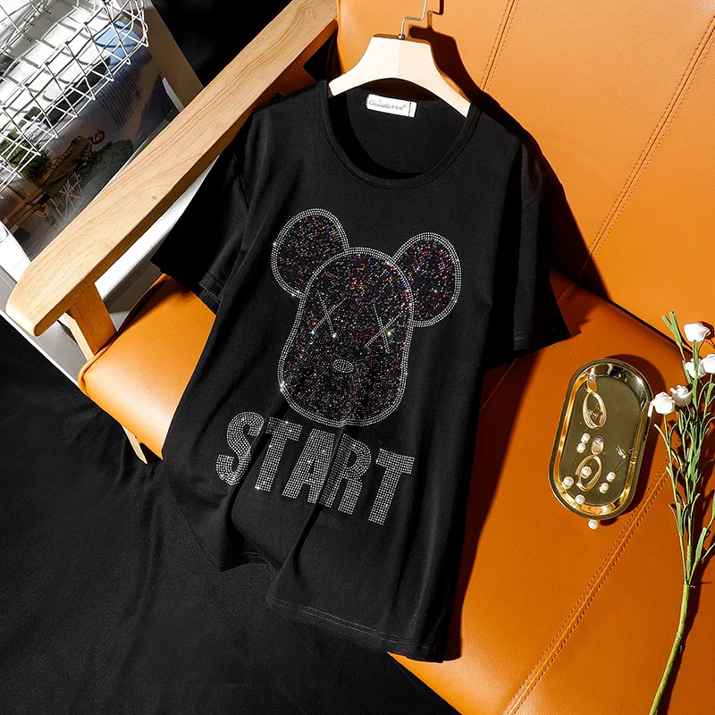 Летняя новинка хлопковая футболка с коротким рукавом Женские топы мультяшными