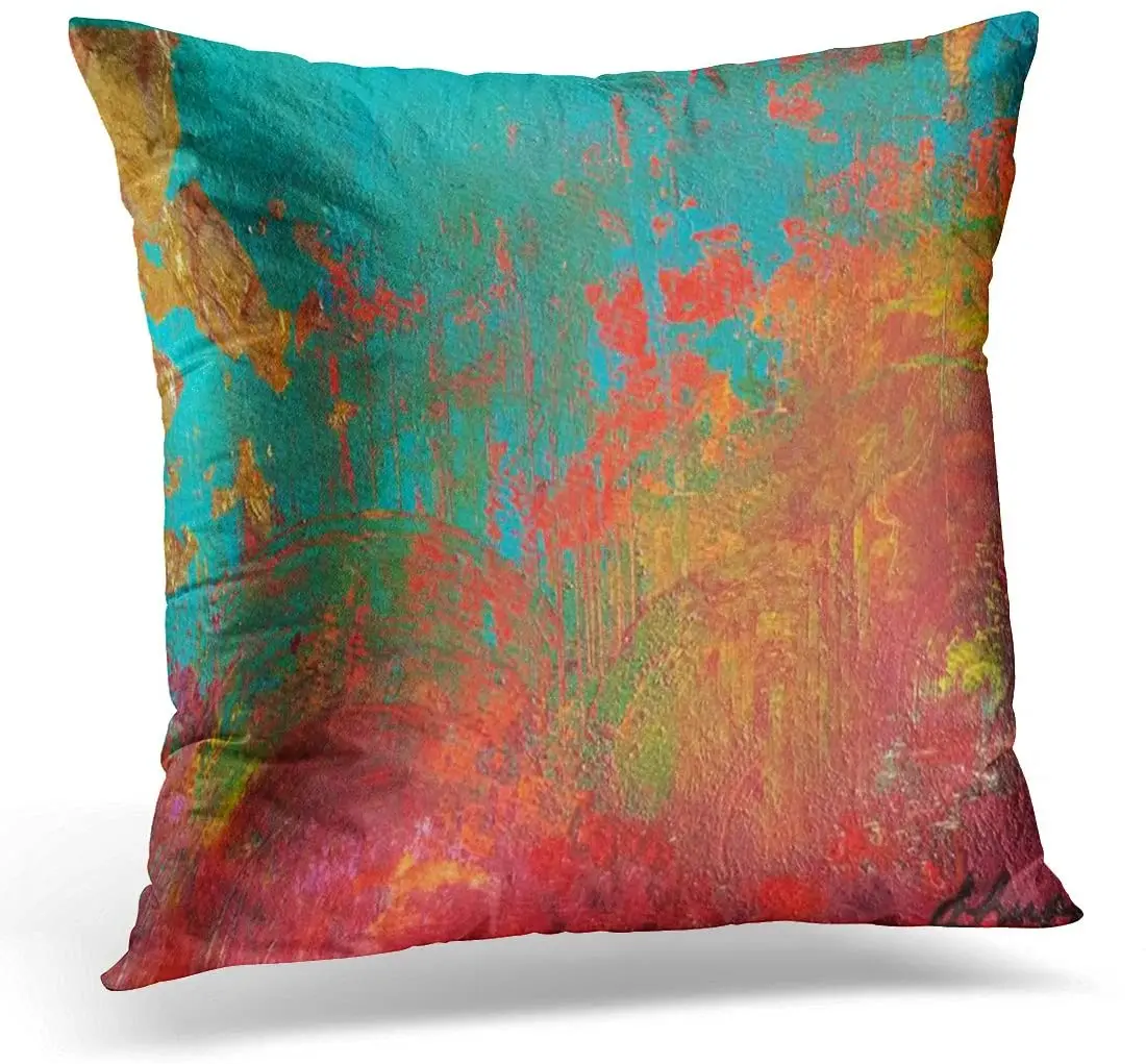 

Throw Pillow Cover Orange Turquoise Gigi's Red Aqua Decorative Pillow Case Home Decor Square Pillowcase