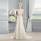 Кружевное Свадебное платье невесты, комплект из двух предметов, с коротким рукавом и круглым вырезом, с аппликацией на спине