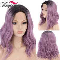 kryssma ombre blonde lace front wigs green blue synthetic hair wig purple short bob wave lace front wig for women heat resistant