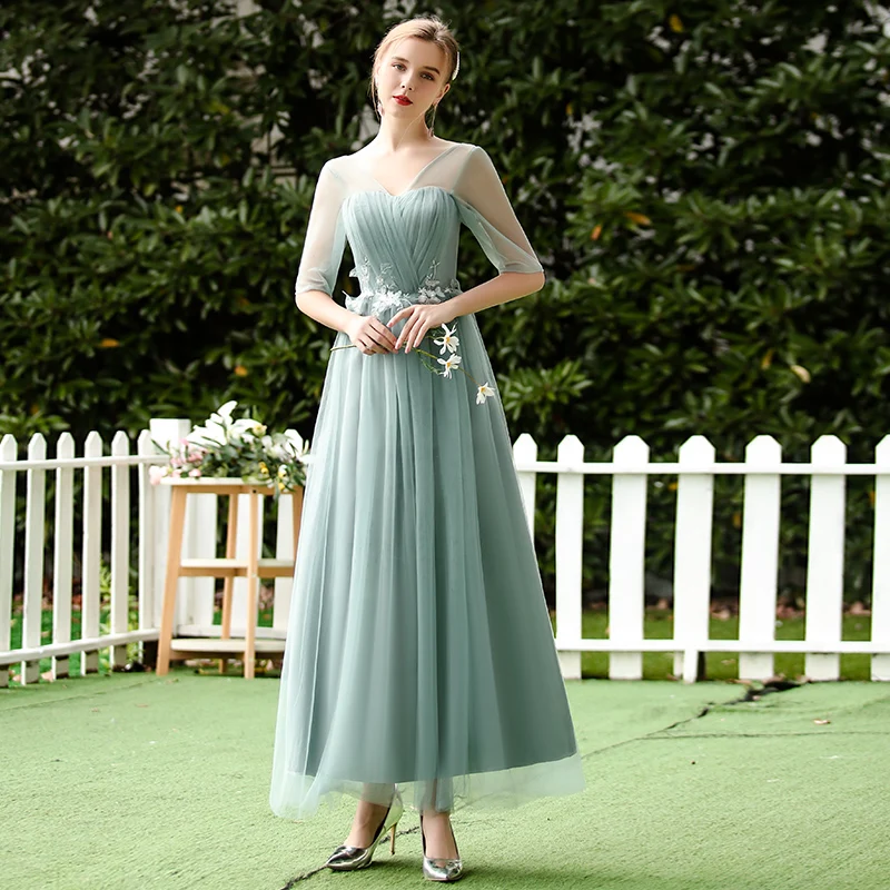 Длинное Тюлевое платье подружки невесты с v образным вырезом vestidos mujer элегантное