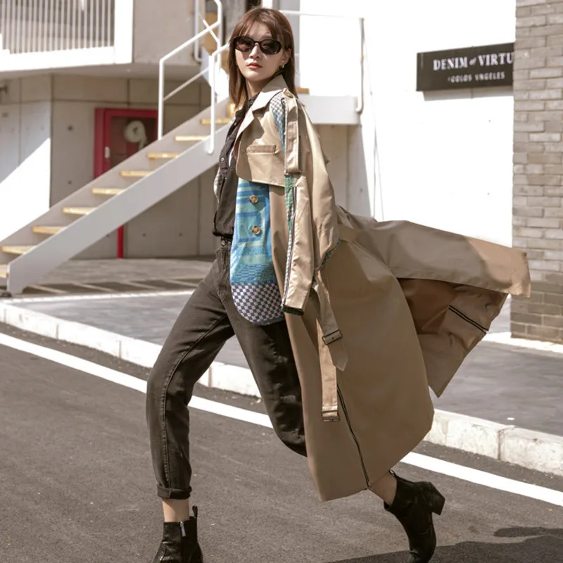 

kywommnz Women, Fashion, Printing, Suit, Stitching, Fake Two-piece, Trench Coat, Female, Mid-length, Spring Autumn 2021 E881