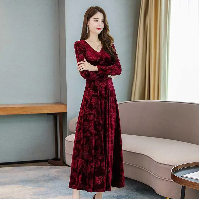 Женское осенне-зимнее Золотое бархатное платье благородного зарубежного стиля