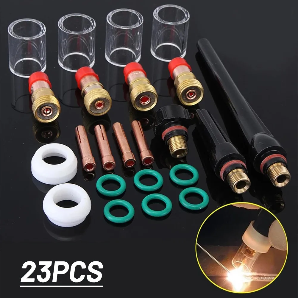 

23Pcs TIG Welding Kit 10 Pyrex Glass Cup Kit For WP-17/18/26 Collets Body Stubby Gas Lens Stubby Collet Back Cup Spare Accessory