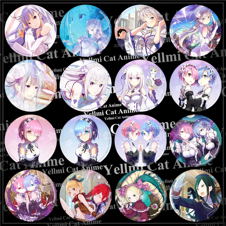 Металлическая брошь с рисунком аниме Re:Life in a different world from zero Emilia Pack Ram 58 мм|Броши| |