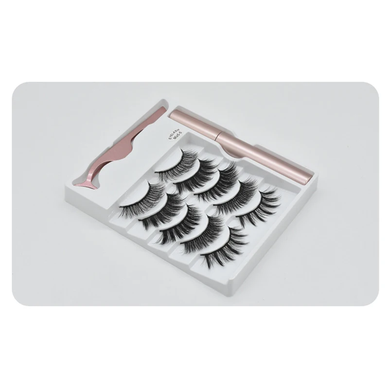 

5 Pairs Magnetic Mixed False Eyelashes Magnetic Liquid Eyeliner Tweezer Set MP789