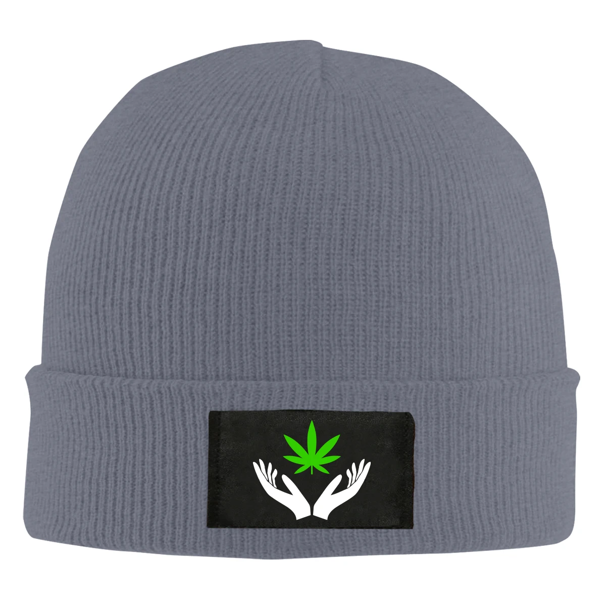 Weed Hands Holding Leaf Black Beanie Men's Women's Winter Warm Ski Skull Cap Knitted hat | Аксессуары для одежды
