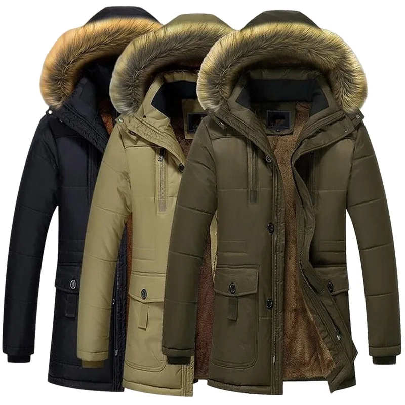 Male Coat Windproof Outerwear Faux Fur Parka Winter Coat  Men Thick Jacket Down Parkas Warm Hooded Fleece Parkas M-5XL