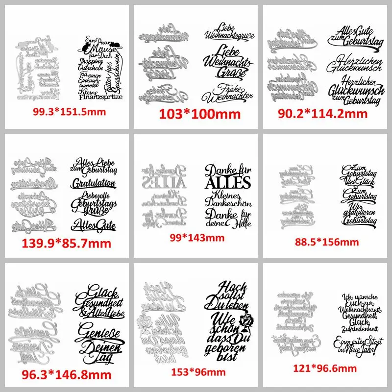 

Metal Cutting Dies Set Danke Birthday Wishes Handwriting Basic German Words Letter For DIY Scrapbooking Craft Making Template