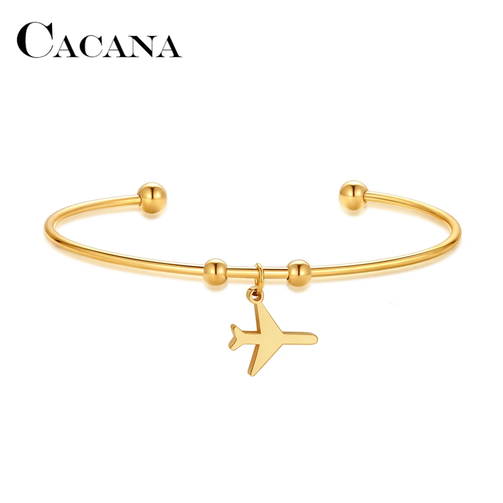 Открытый браслет CACANA из нержавеющей стали 316L золотой цвет самолёт Простые Модные