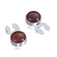 red agate stone silver button cover cufflinks for tuxedo business formal shirts 17 6mm one pair