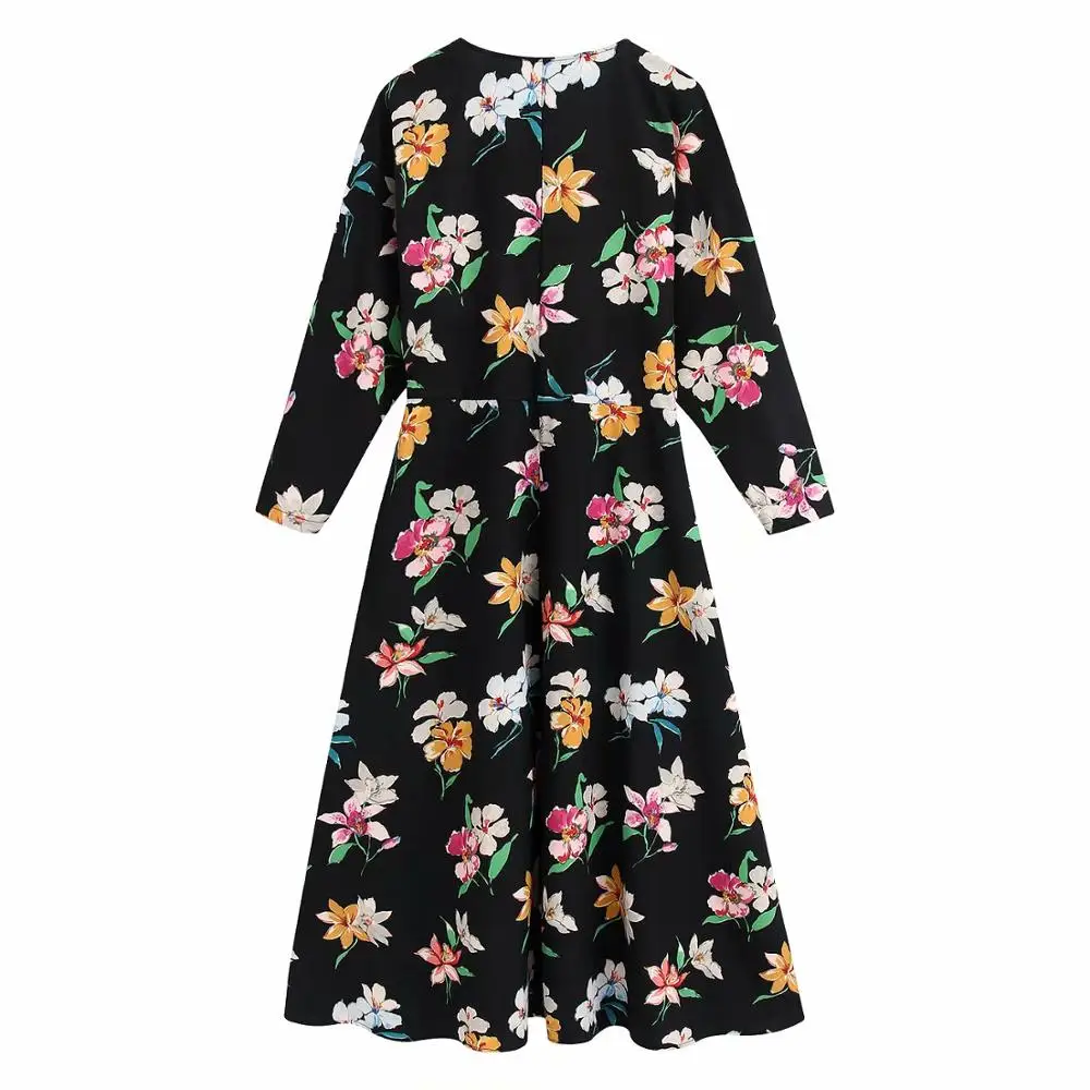 Женское элегантное платье кимоно с цветочным принтом длинное офисное v образным