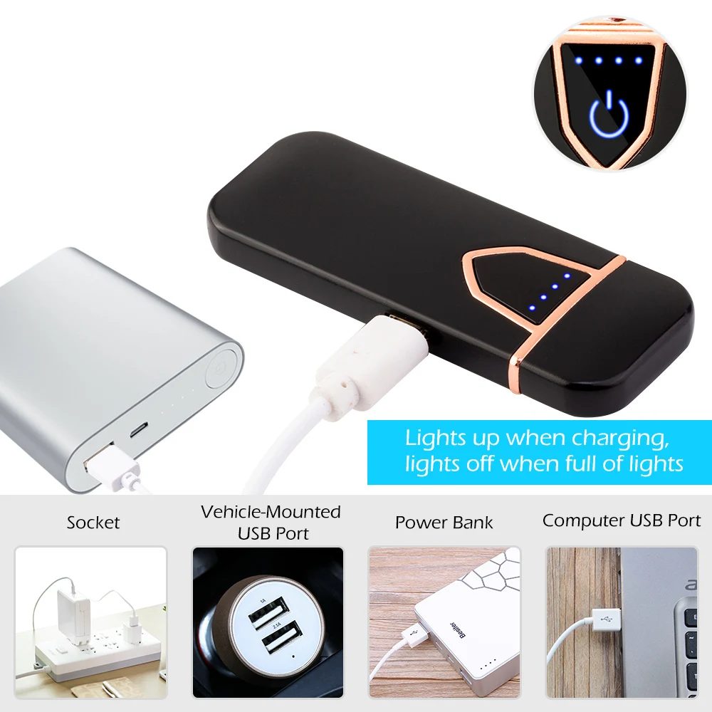 Мини металлические электрические USB зажигалки импульсная тонкая сигарета