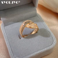 syoujyo luxury modern fashion 585 gold womens ring black natural zircon cross setting office lady easy matching crystal jewelry