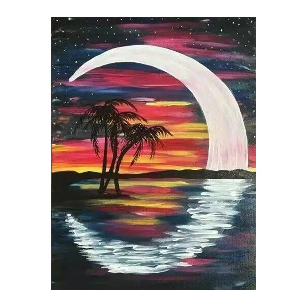 

Круглый полный набор алмазной живописи лунное дерево Декорации DIY рукоделие мозаика вышивка 5D Вышивка крестиком ночной морской пейзаж