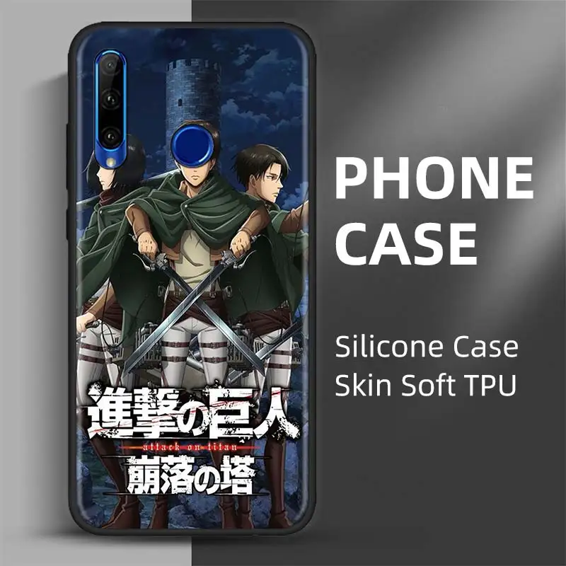 Black Soft Cases for Huawei Y5 Y6 Y7 Y9 Prime 2019 Y6p Y5p Y7p Y8p Y6s Y8s Y9s Cover anime Attack On Titan Phone Case