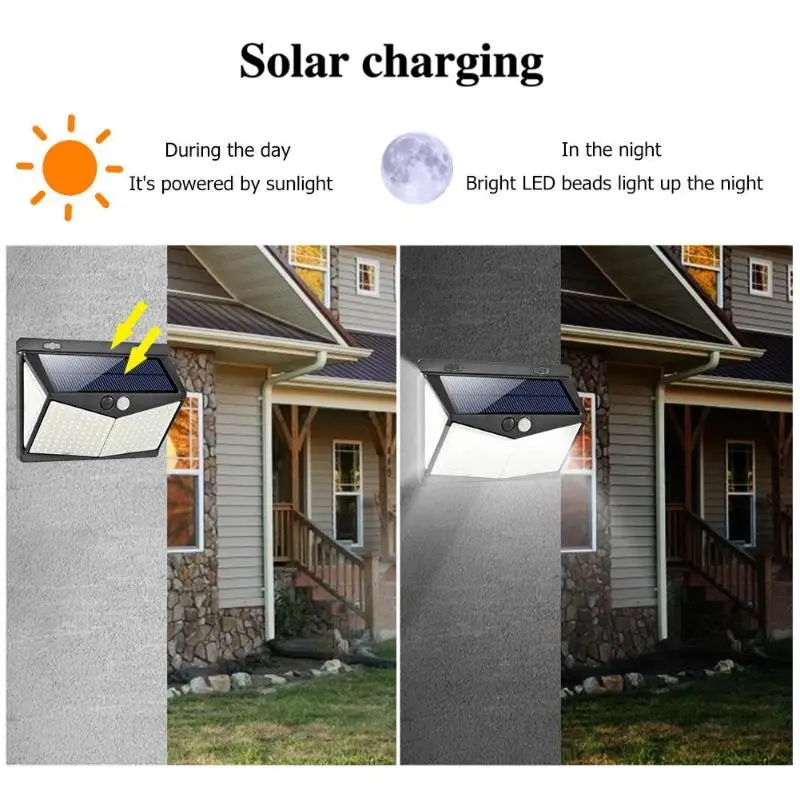 208 LED Solar Light Outdoor Lamp PIR Motion Sensor Wall Waterproof Powered Sunlight for Garden Decoration | Лампы и освещение