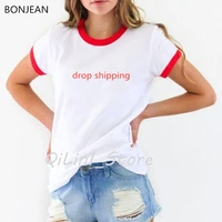 women white tshirt ringer tee drop shipping
