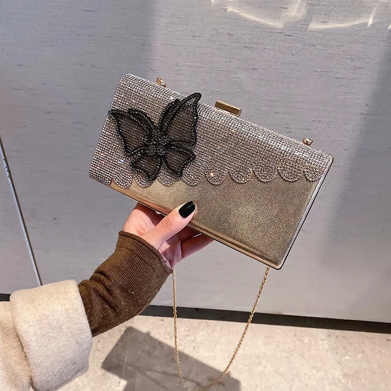 

Butterfly Animal Women Evening Bags Rhinestones Party Clutch Shoulder Chain Handbags With Satin Purse