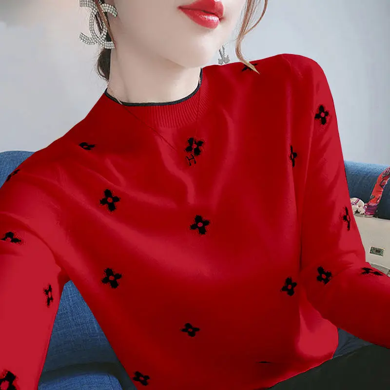 

Exquisite Embroidered Sweater Female Autumn and Winter 2021 New Slim Fit Large Bottomed Shirt Student Long Sleeve Knitted Top4XL