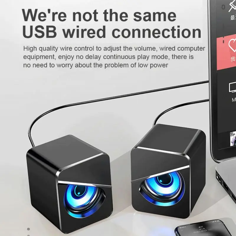 

USB Wired Computer Speaker Subwoofer Stereo Colorful Led Light Small Sound Box Personalized Music Player For PC Laptop