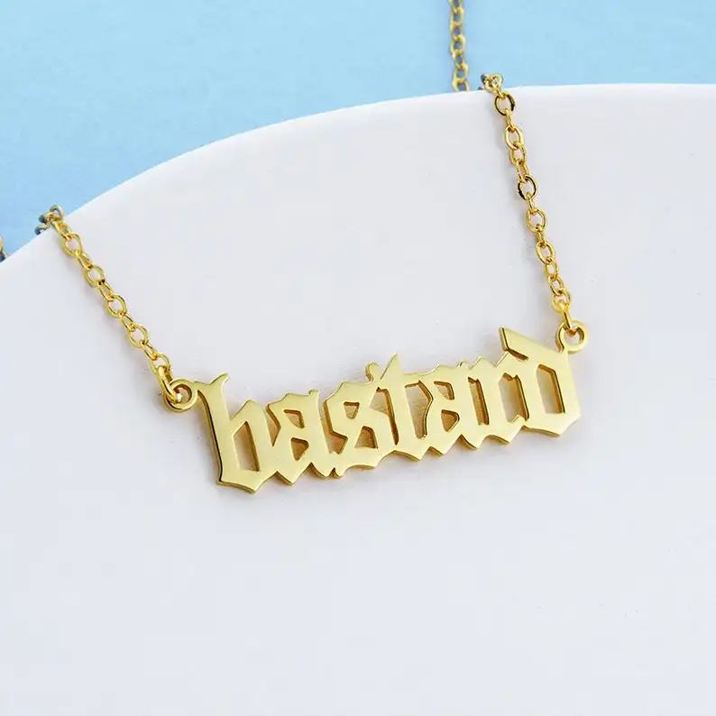 

Old English Name Necklace, Personalized Name Necklace in Gold, Gothic Mini Name Nameplate Necklace, Bridesmaids gift