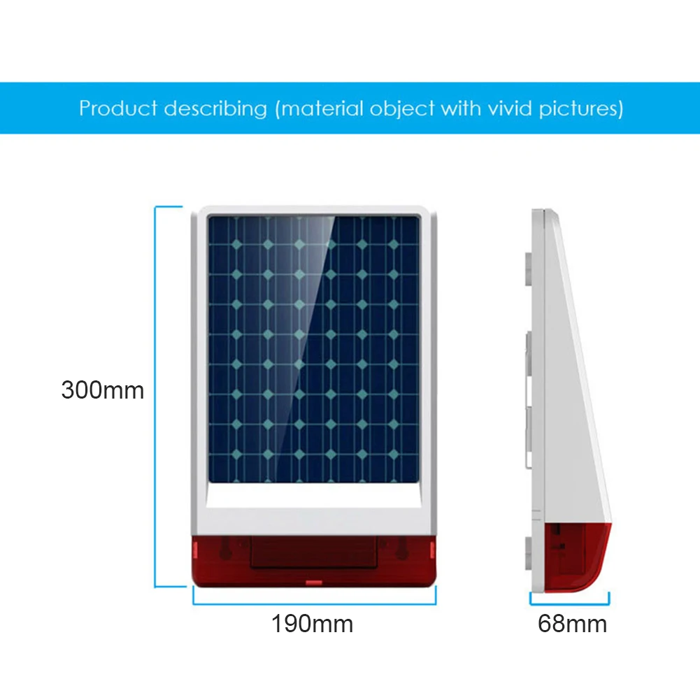 

Smart Home Waterproof Outdoor Solar Powered 433MHz Wireless Strobe Light Siren for Home Security Burglar Alarm System